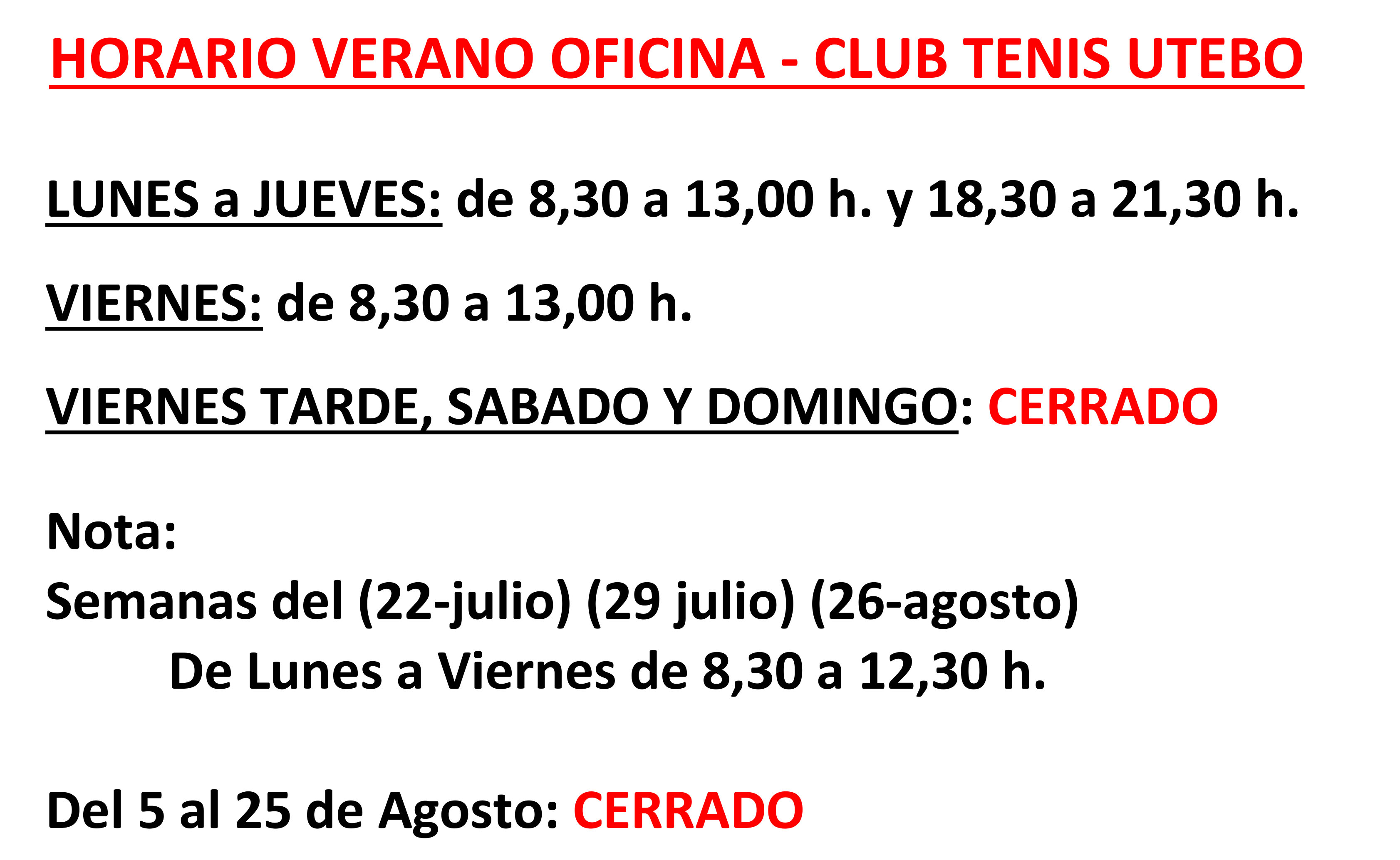 Cartel HORARIO OFICINA