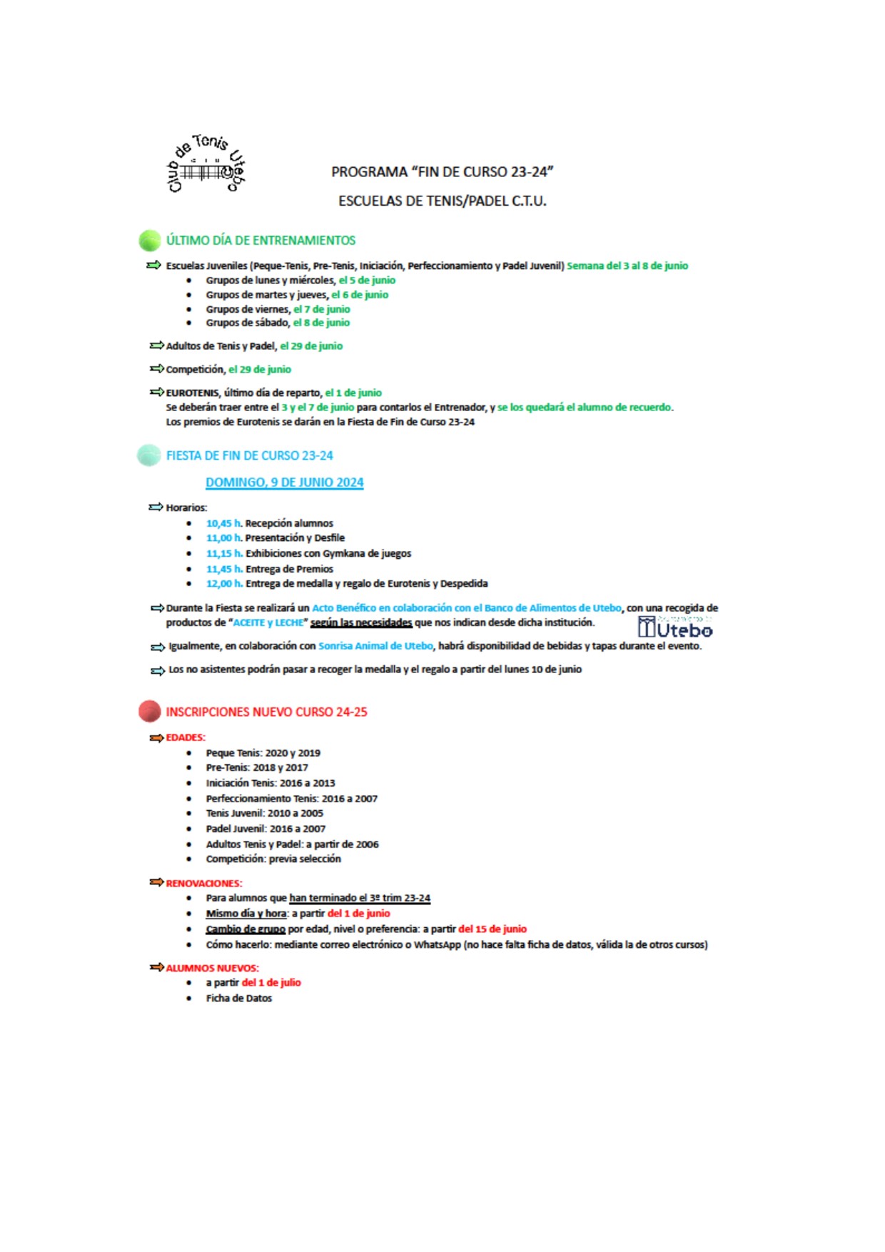 FIN CURSO 23 24 e INSCRIPCIONES 24 25