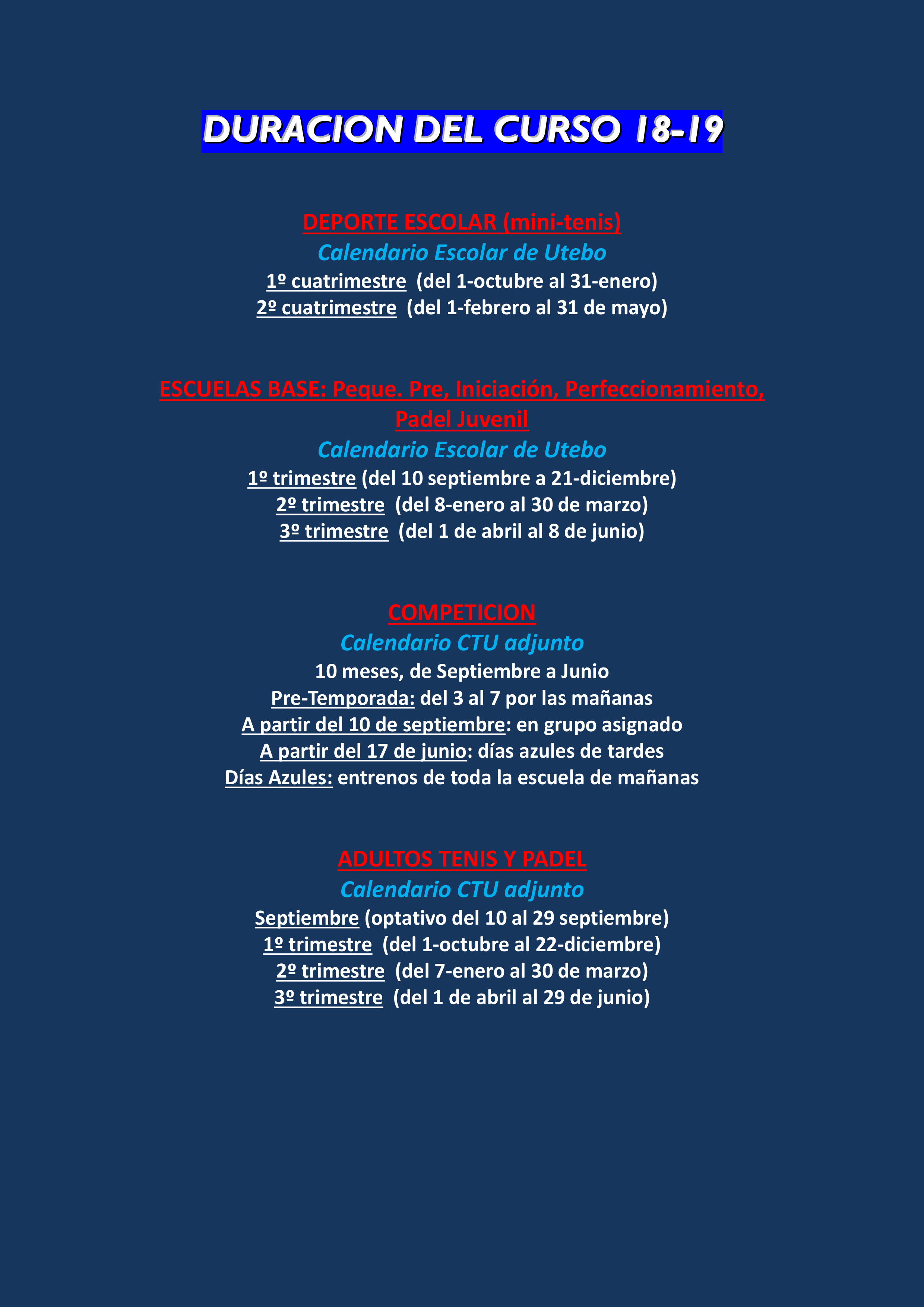 Duración del Curso 18 19