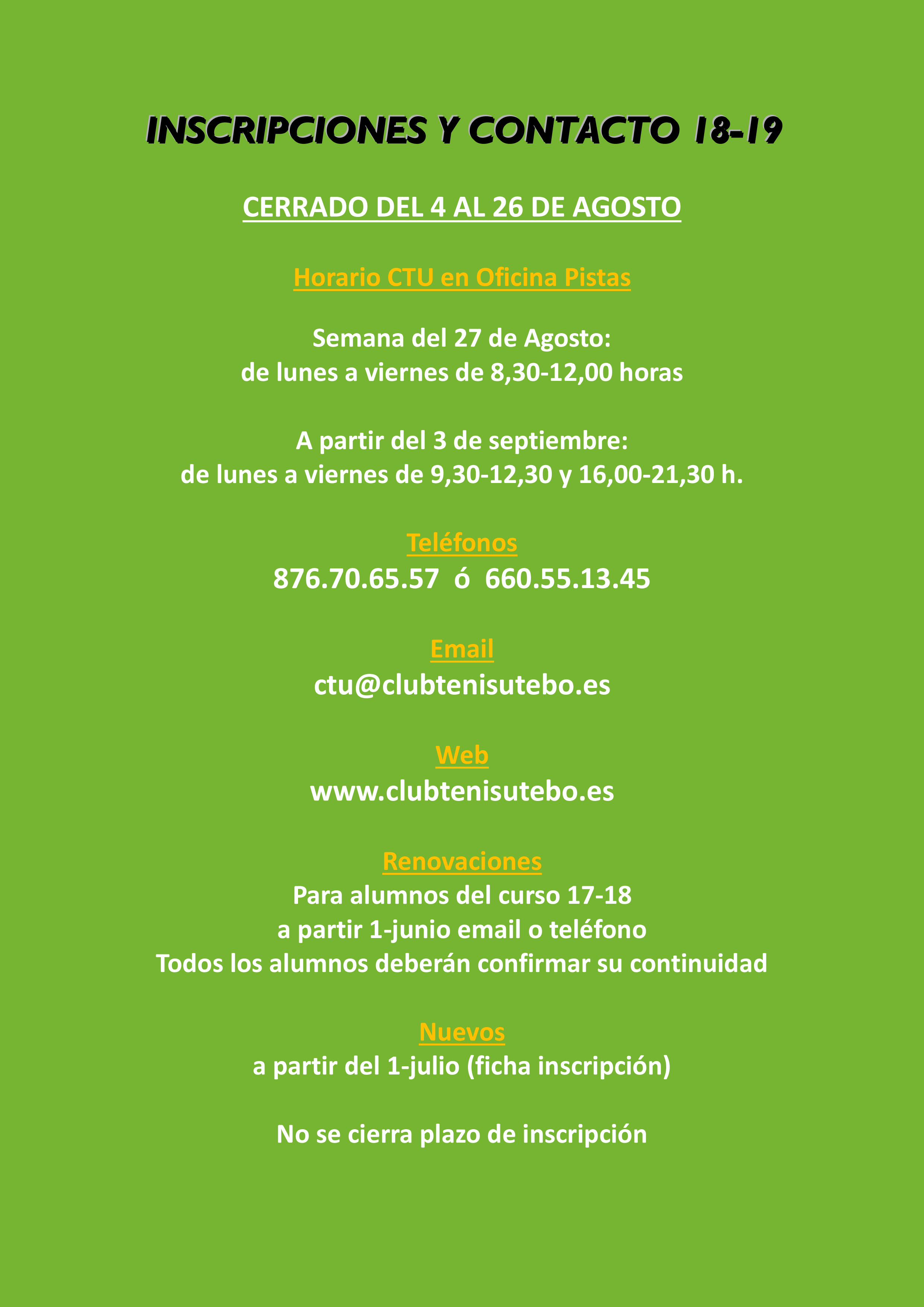 Inscripciones y Contacto 18 19